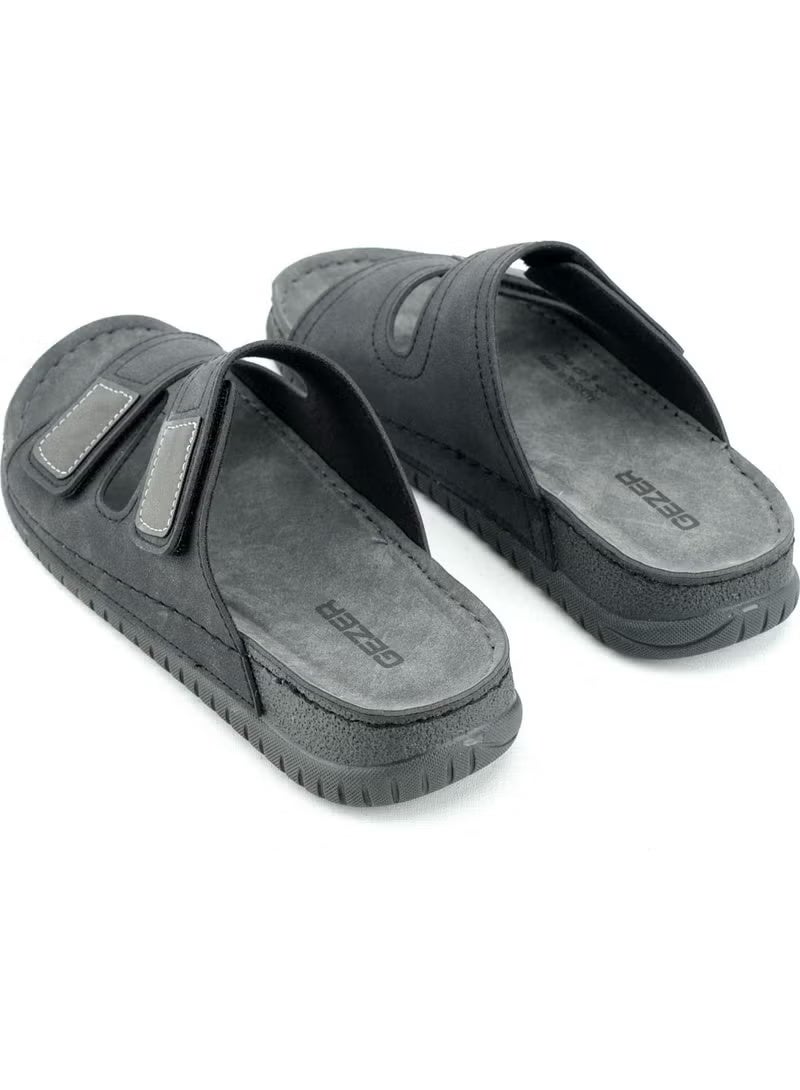 Gezer Summer Men's Artificial Leather Comfortable Insole with Two Velcro Belts Adjustable Daily Slippers - Image 4